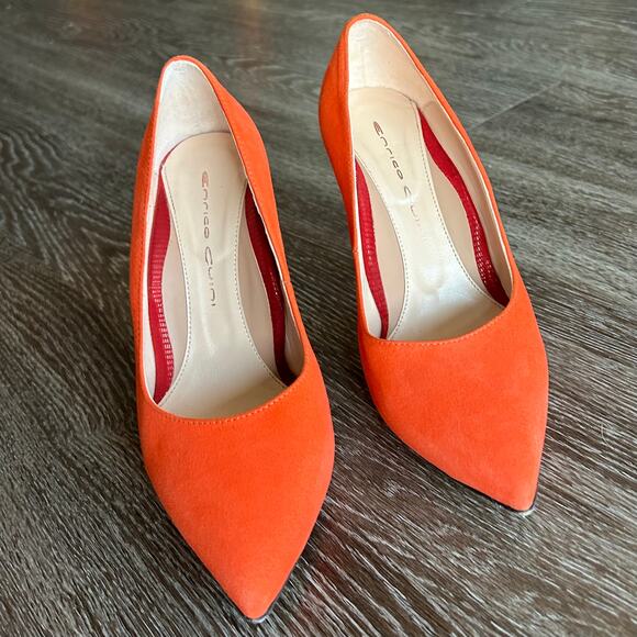 EUC Enrico Cuini Farah Tangerine Suede Pumps 35.5 C Rose Gold Heel ALIA Tech 4in - Picture 2 of 16